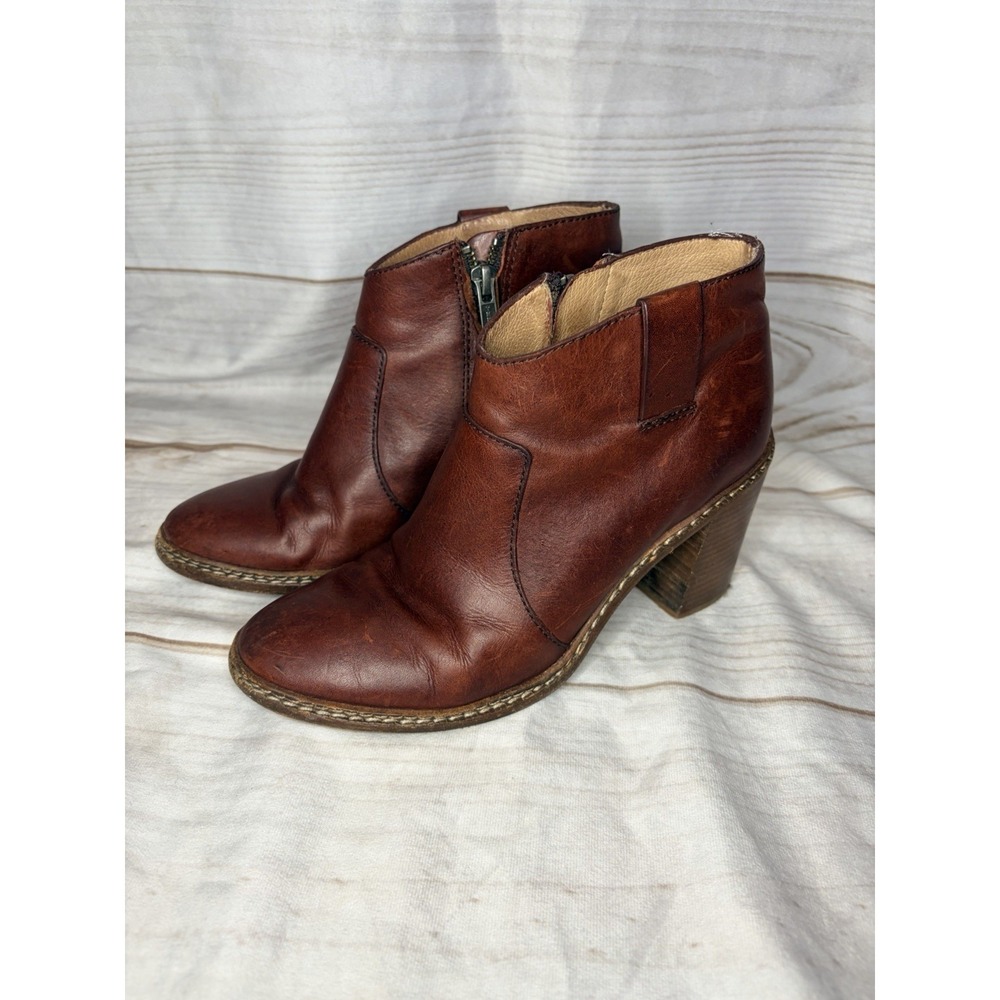 Rivet & Thread Leather Ankle Booties Wine Side Zip Block Heel Women's Size 6.5